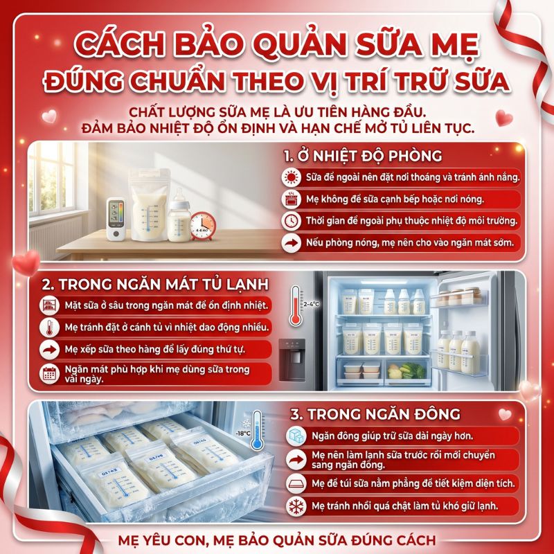cách bảo quản sữa mẹ theo vị trí trữ sữa